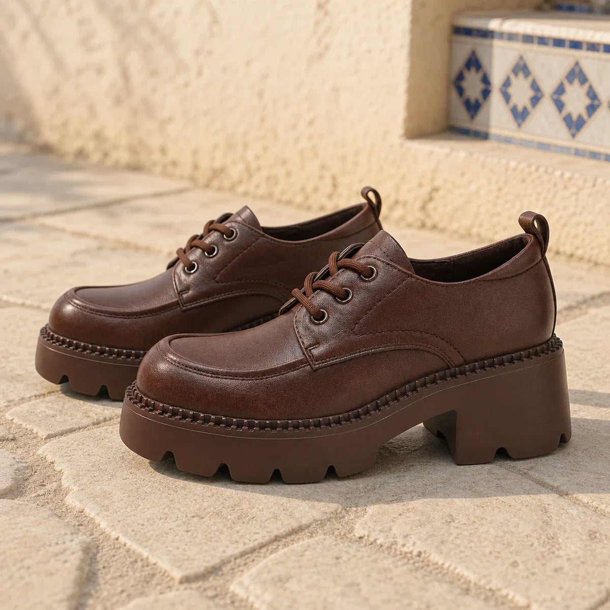 Mocassins À Plateforme En Cuir Marron Pour Femmes - Mediterranean Lifestyle
