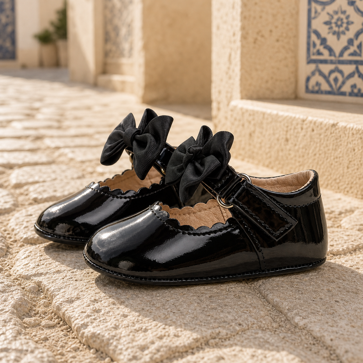Mocassins En Cuir Avec Gros Nœud Pour Bébé Fille - Mediterranean Lifestyle