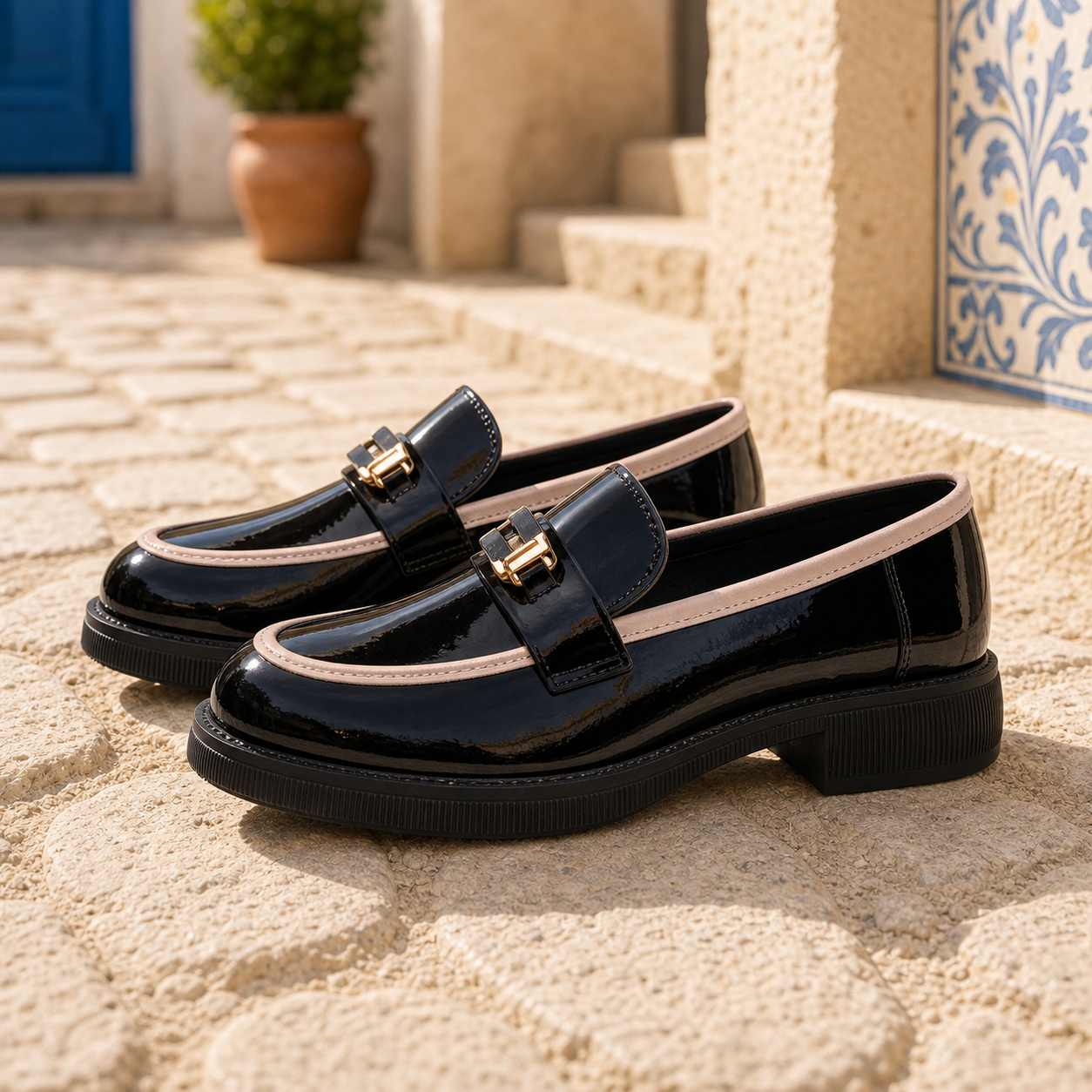Mocassins À Bout Rond En Cuir Verni Pour Femmes - Mediterranean Lifestyle