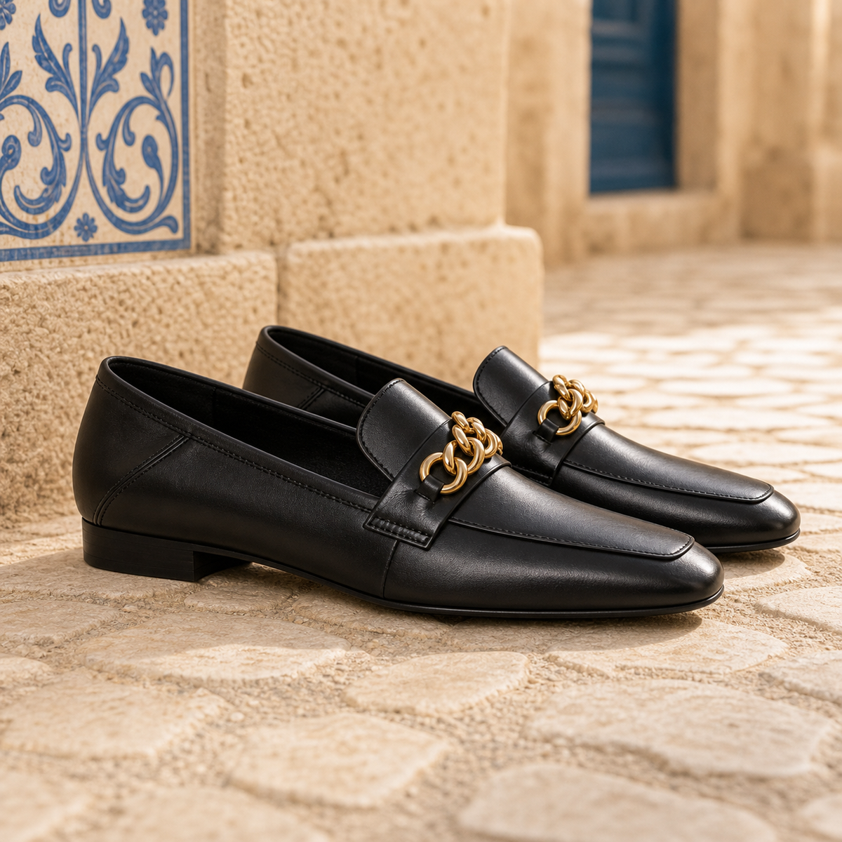 Mocassins Vernis À Petits Talons Et Chaîne - Mediterranean Lifestyle