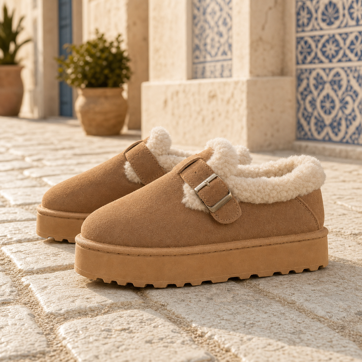 Mocassins Indiens Fourrés À Boucle - Mediterranean Lifestyle