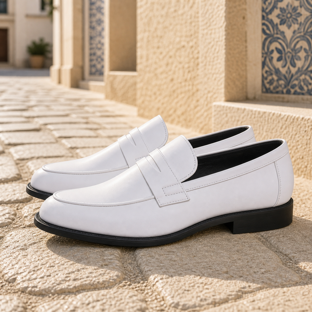 Mocassins En Cuir Synthétique Style Formel En Blanc Pour Hommes - Mediterranean Lifestyle