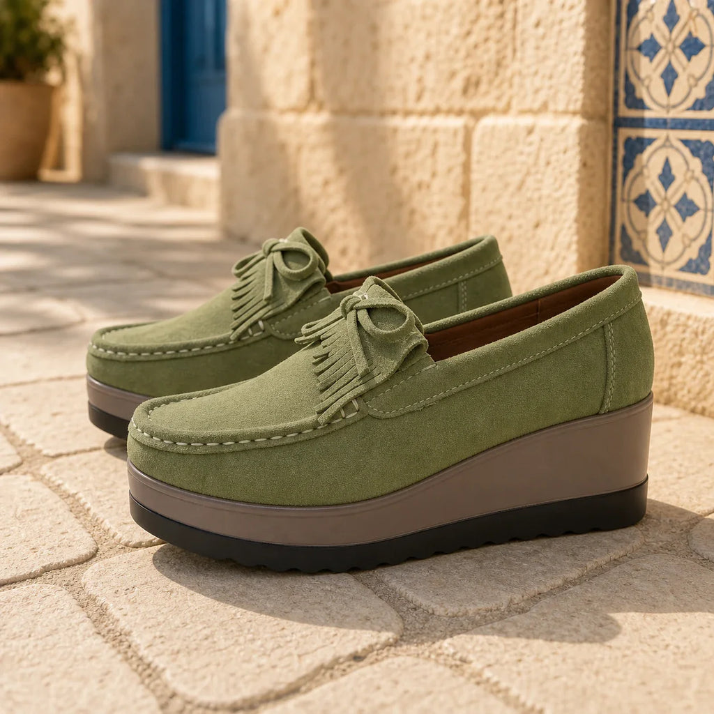 Mocassins Compensés À Franges En Daim - Mediterranean lifestyle