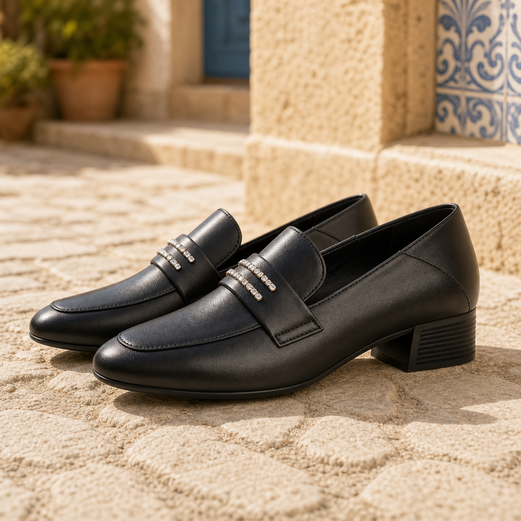 Mocassins À Talon Carré Avec Une Semelle En Cuir Régénéré - Mediterranean Lifestyle