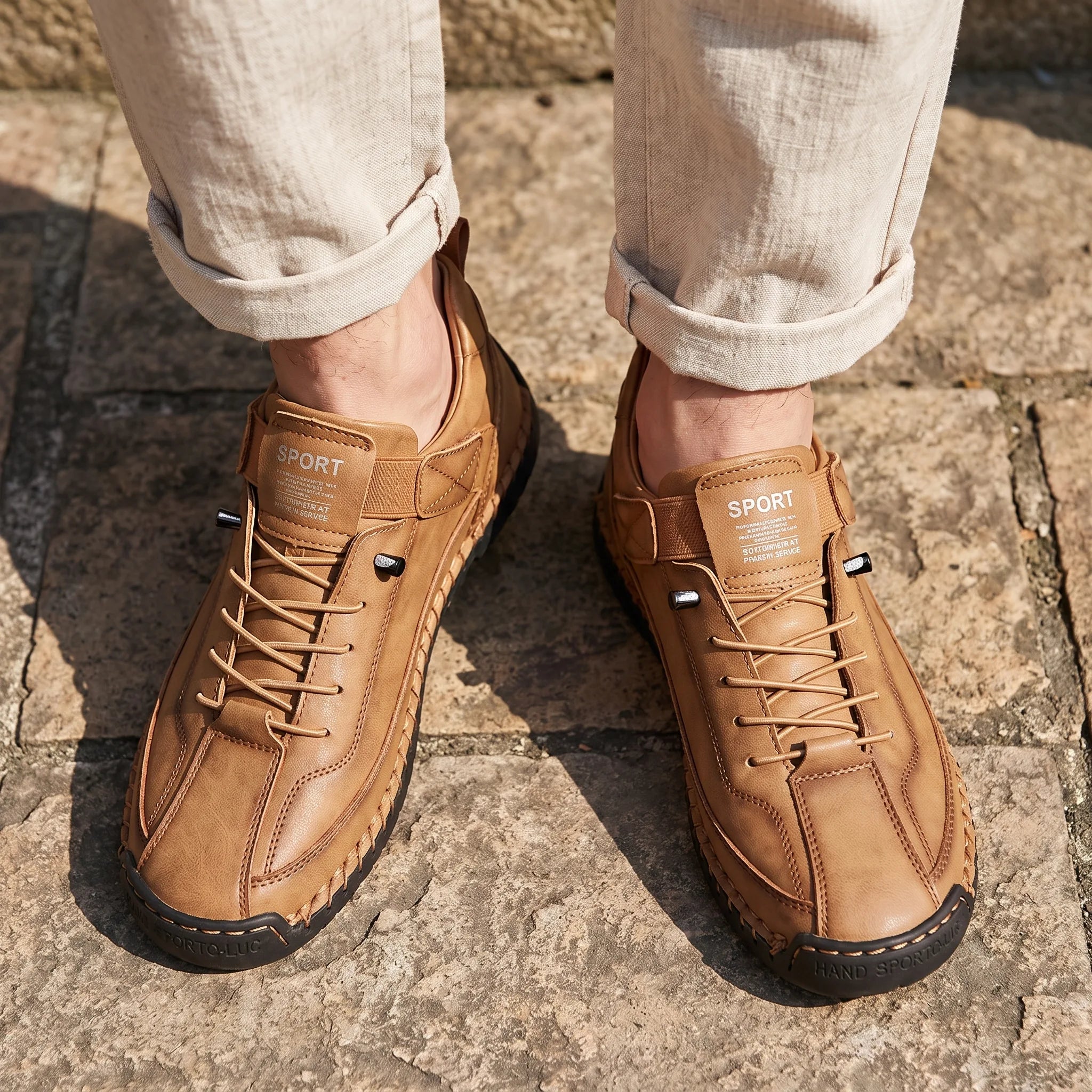 Chaussures En Cuir Décontractées Pour Hommes - On-foot — Top-down Worn View Image