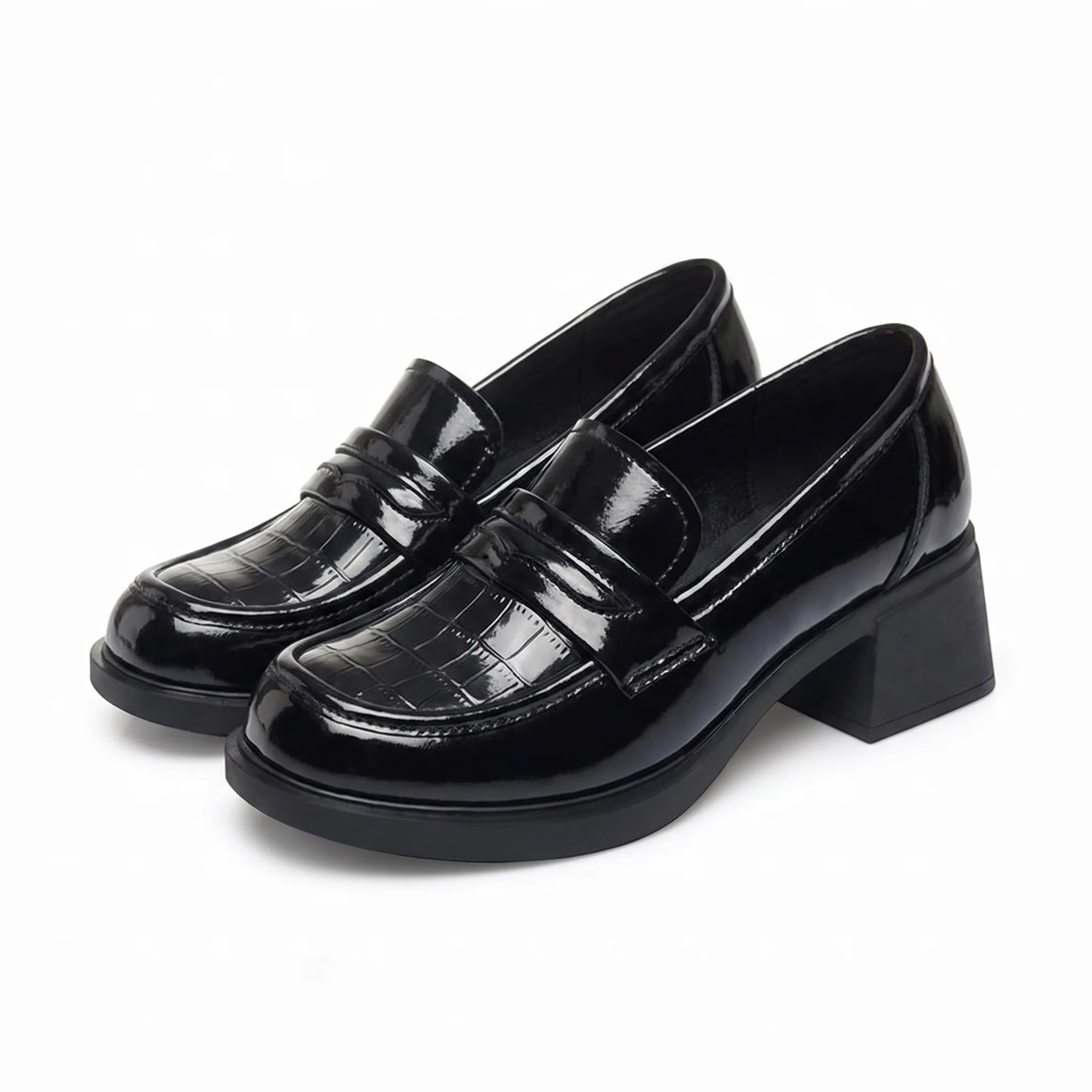 Mocassins À Talons En Cuir Verni Pour Femmes - Studio — Front 3/4 Pair