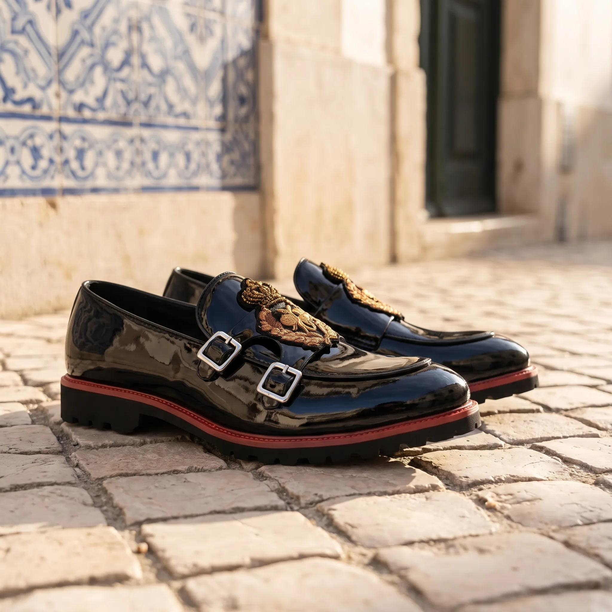 Mocassins Vernis Noirs Pour Hommes Estampes Abeille - Lifestyle — Mediterranean Editorial