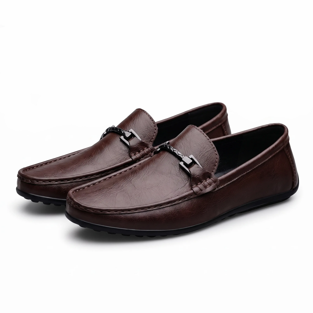 Mocassins En Cuir Véritable Avec Mors Pour Homme - Studio — Front 3/4 Pair