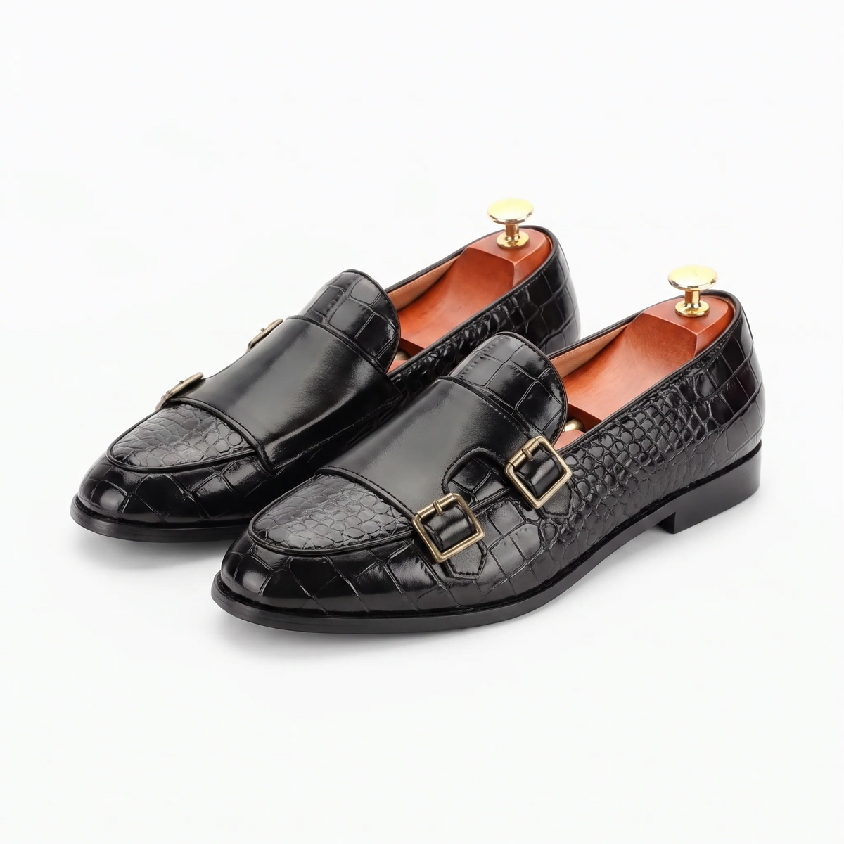 Mocassin En Cuir À Imprimé Crocodile Pour Hommes - Studio — Front 3/4 Pair