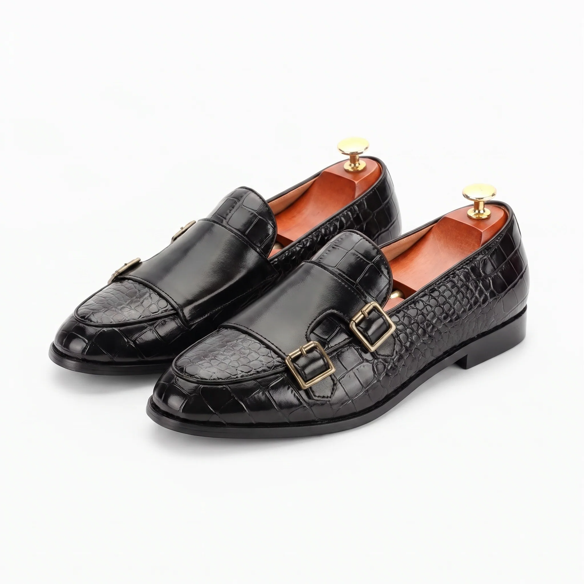 Mocassin En Cuir À Imprimé Crocodile Pour Hommes - Studio — Front 3/4 Pair
