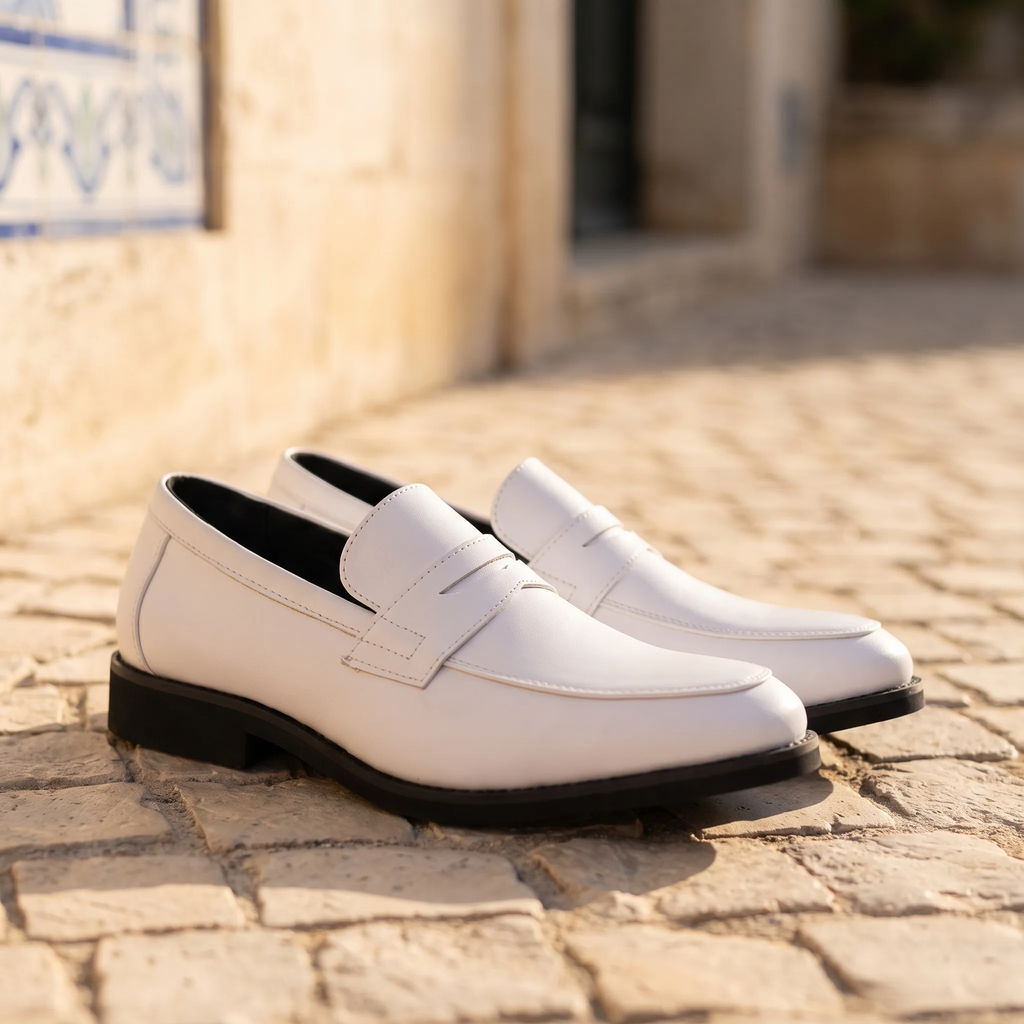 Mocassins En Cuir Synthétique Style Formel En Blanc Pour Hommes - Lifestyle — Mediterranean Editorial