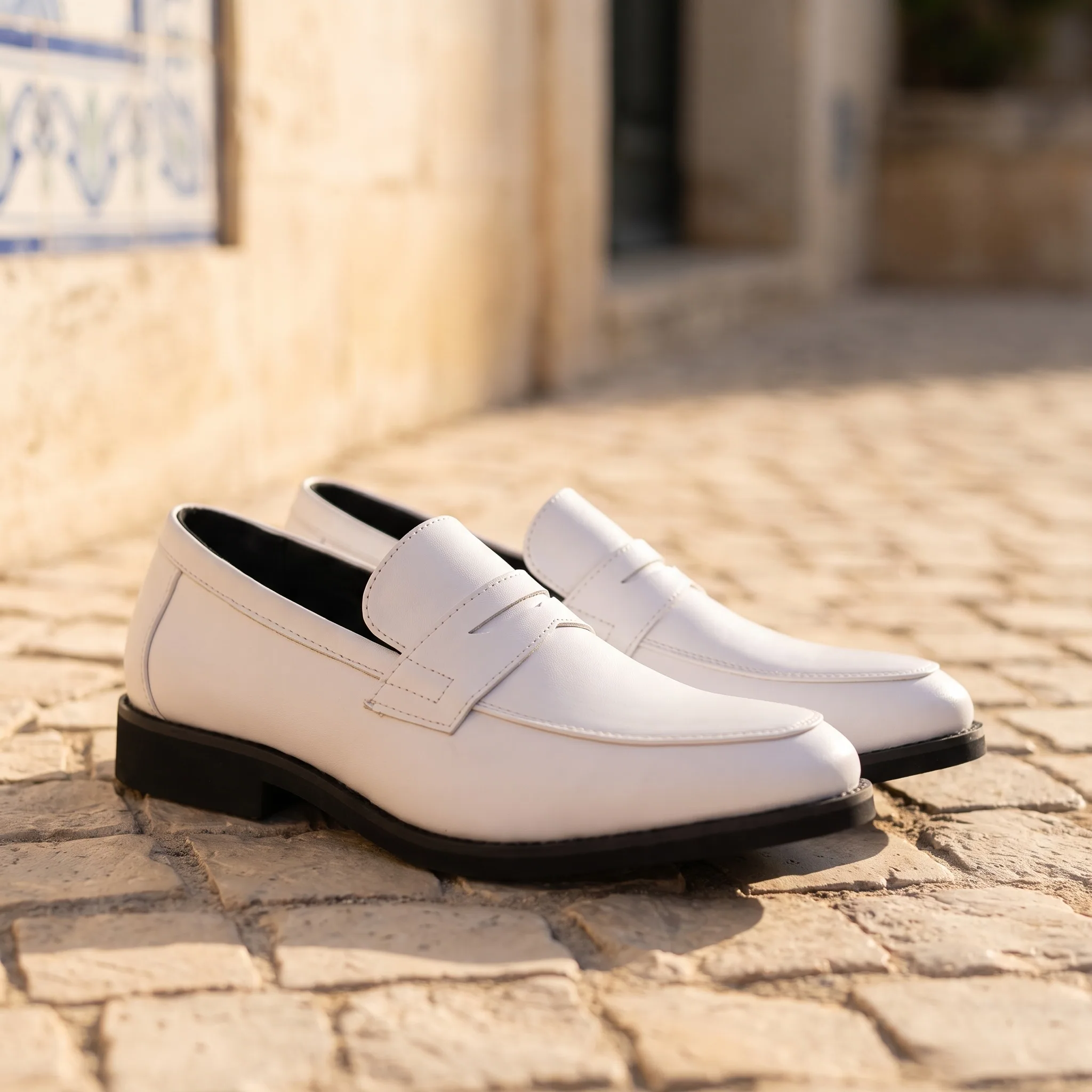 Mocassins En Cuir Synthétique Style Formel En Blanc Pour Hommes - Lifestyle — Mediterranean Editorial