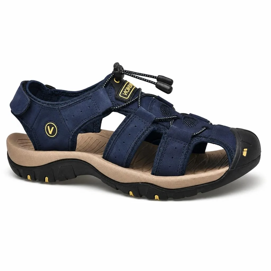 Kairo Cuir Sandales Pêcheur – Confort Estival Souple Marche Chaussures - Bleu - Studio — Side Profile