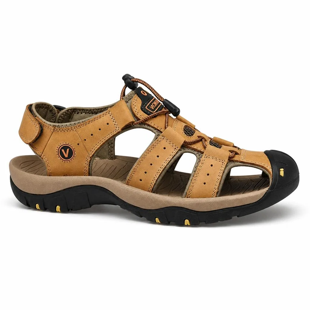 Kairo Cuir Sandales Pêcheur – Confort Estival Souple Marche Chaussures - Marron Clair - Studio — Side Profile