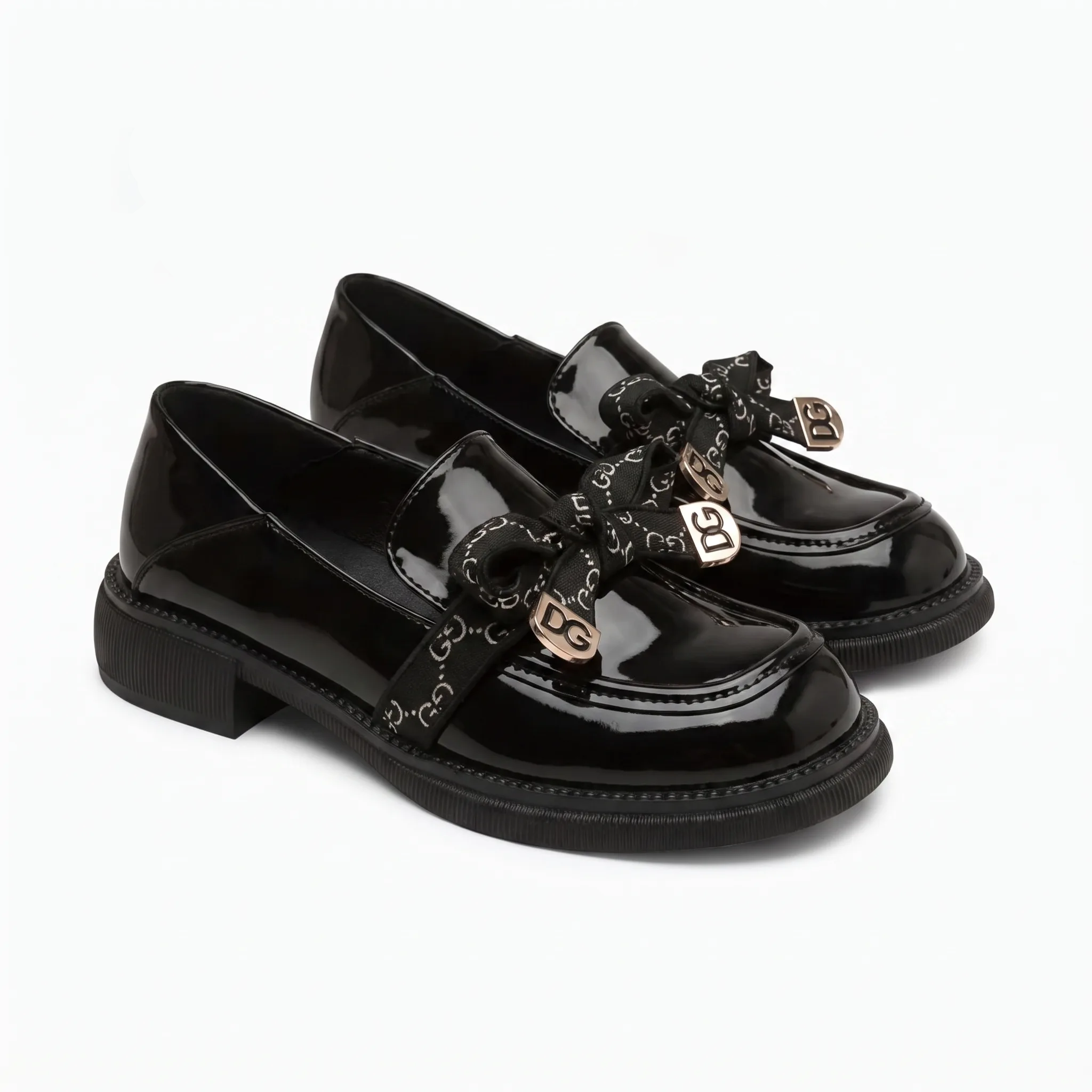 Mocassins Plateforme Nœud Papillon Noir Pour Femmes - Studio — Front 3/4 Pair
