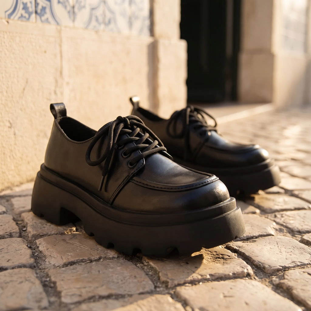 Mocassins À Plateforme En Cuir Synthétique Noir - Lifestyle — Mediterranean Editorial