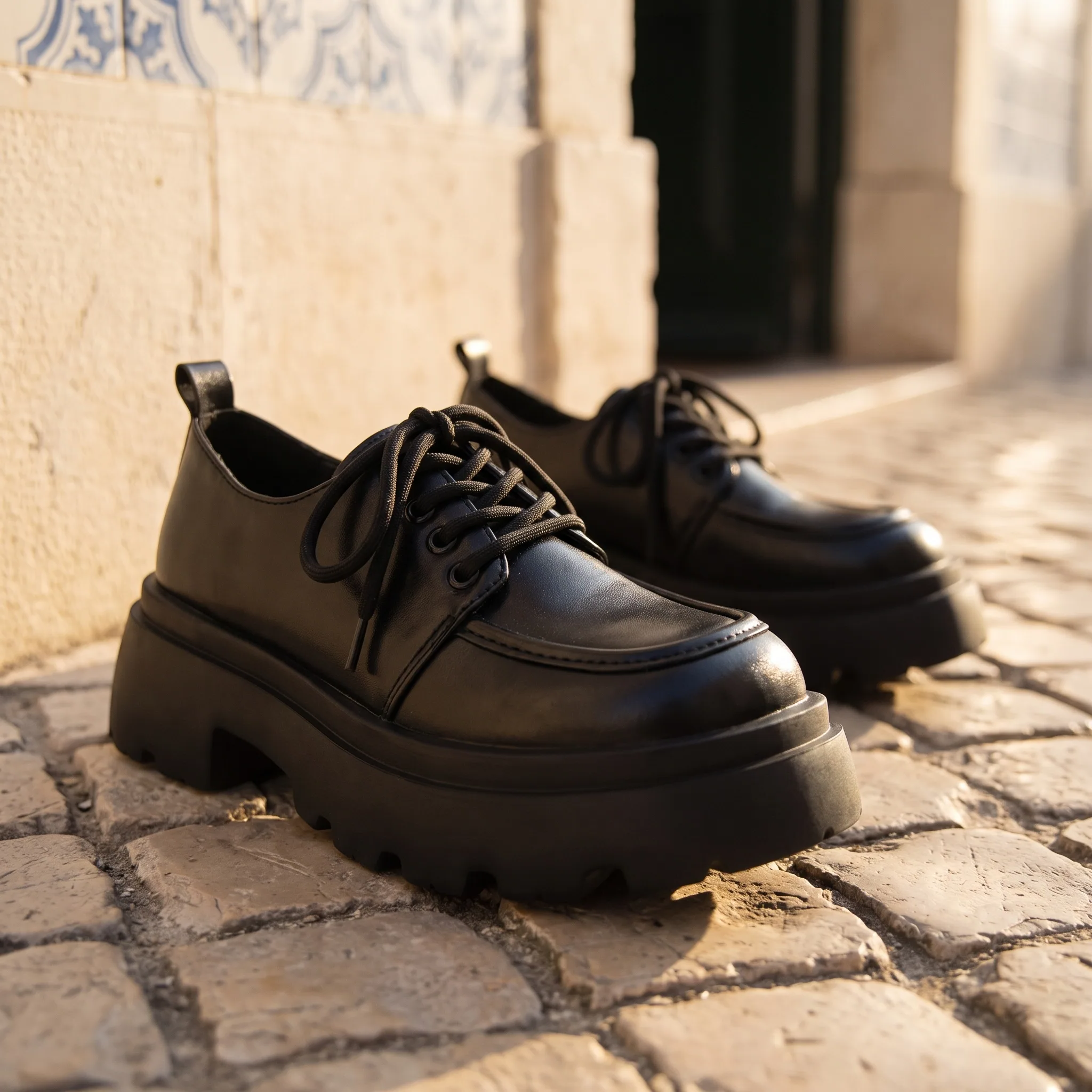 Mocassins À Plateforme En Cuir Synthétique Noir - Lifestyle — Mediterranean Editorial