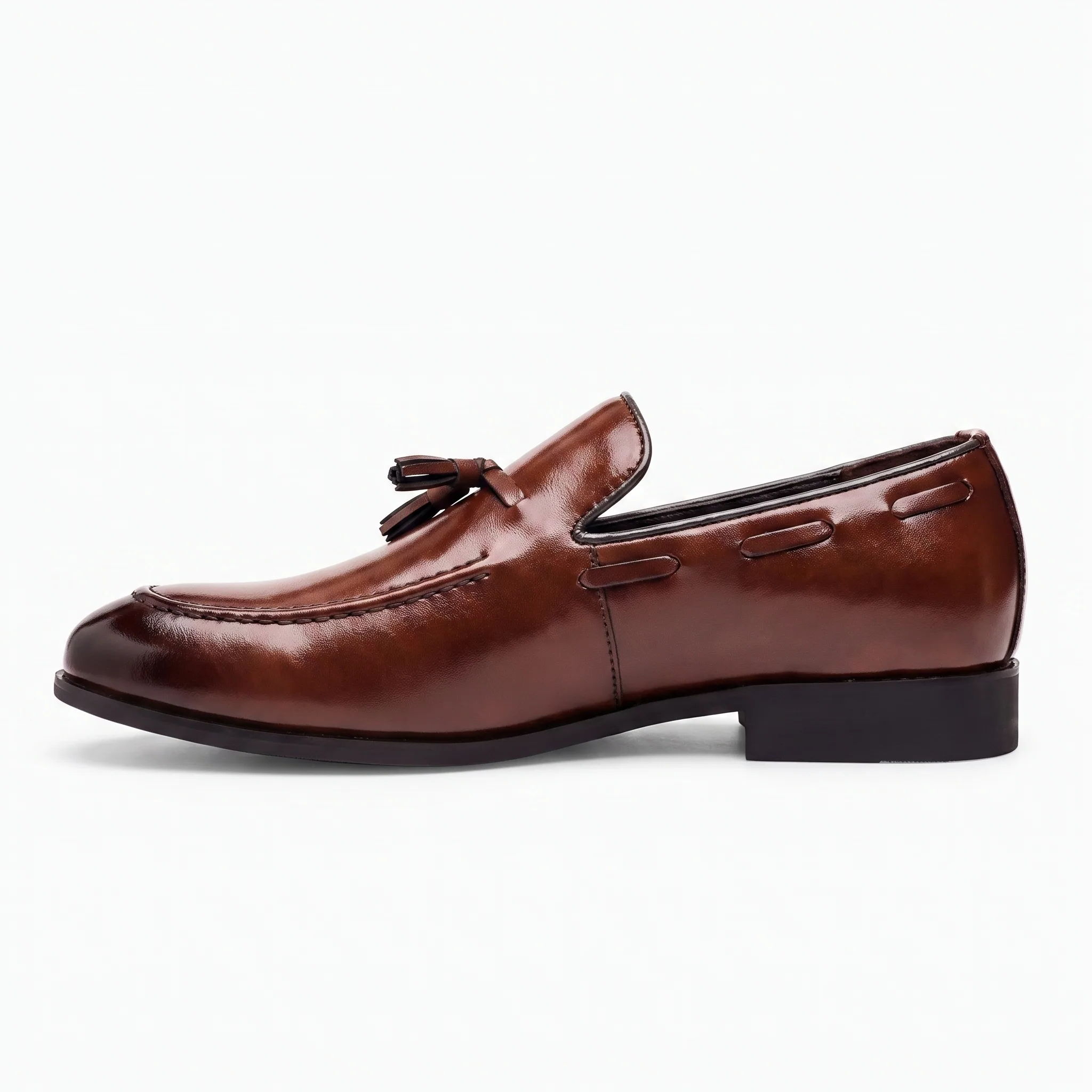 Mocassins À Gland En Cuir Véritable Marron Pour Hommes - Studio — Side Profile
