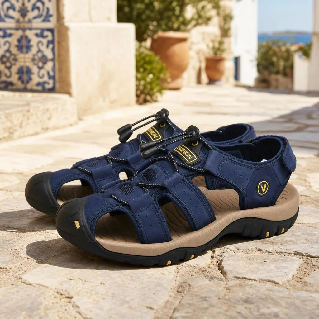 Kairo Cuir Sandales Pêcheur – Confort Estival Souple Marche Chaussures - Bleu - Lifestyle — Mediterranean Editorial