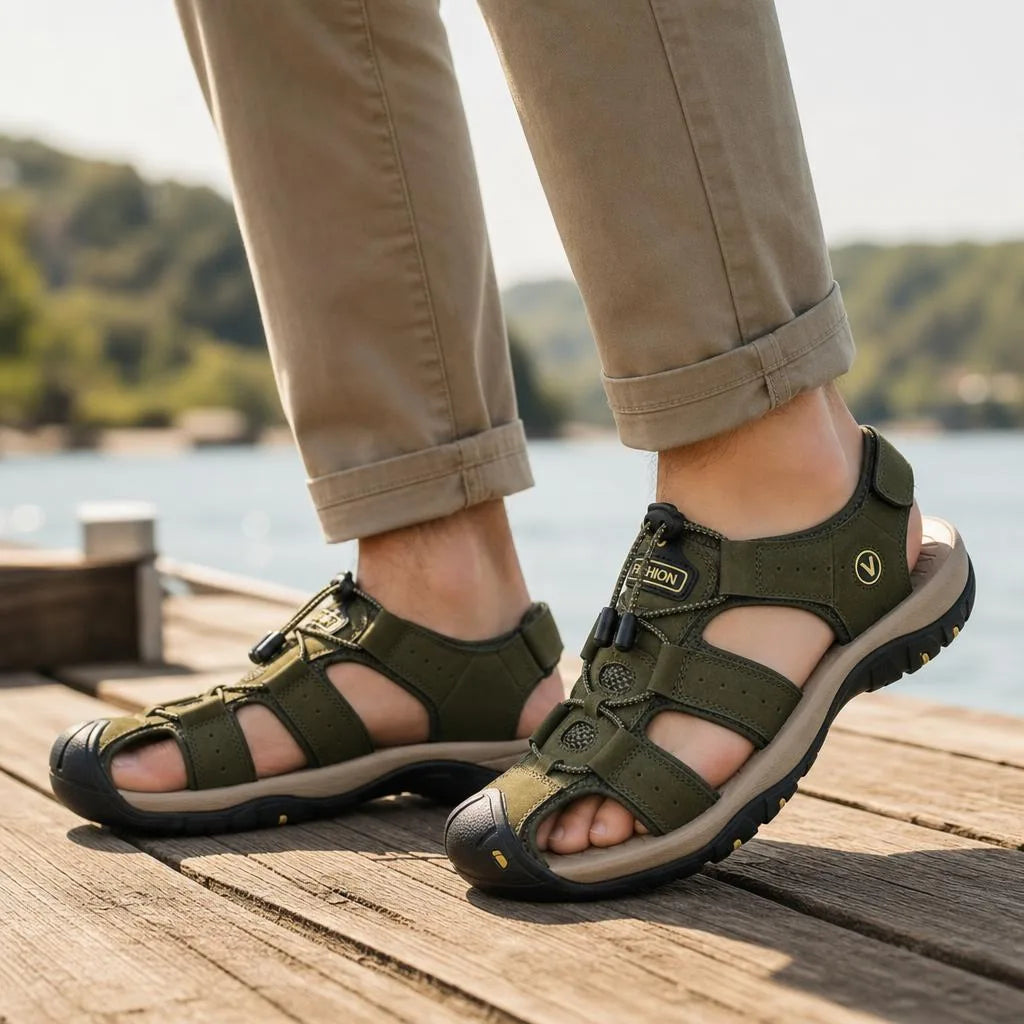 Kairo Cuir Sandales Pêcheur – Confort Estival Souple Marche Chaussures - Vert Armée - Lifestyle — Worn Editorial
