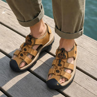 Kairo Cuir Sandales Pêcheur – Confort Estival Souple Marche Chaussures - Marron Clair - On-foot — Top-down Worn View