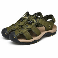 Kairo Cuir Sandales Pêcheur – Confort Estival Souple Marche Chaussures - Vert Armée - Studio — Front 3/4 Pair