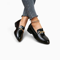 Mocassins Habillés Vernis Noir Et Velours À Mors Dorés
