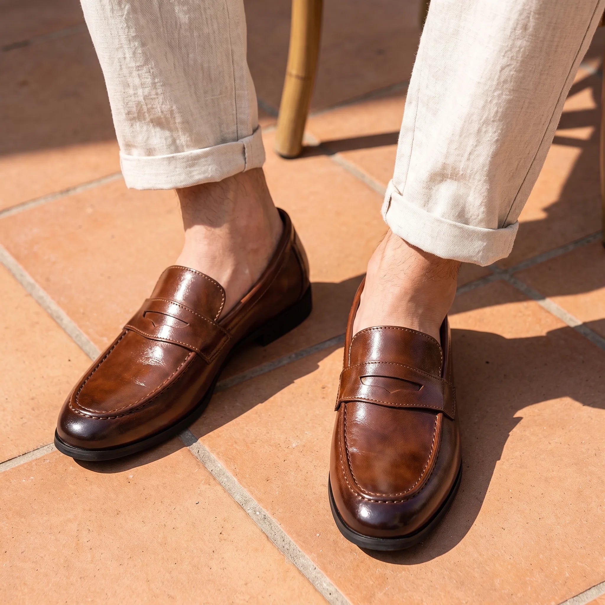 Mocassin Cuir Homme Semelle Gomme - On-foot — Top-down Worn View Image