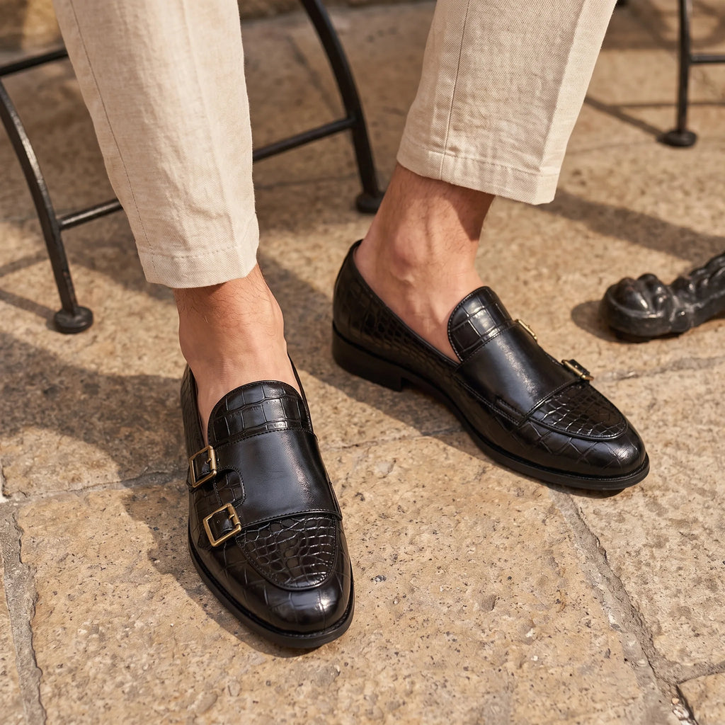 Mocassin En Cuir À Imprimé Crocodile Pour Hommes - On-foot — Top-down Worn View