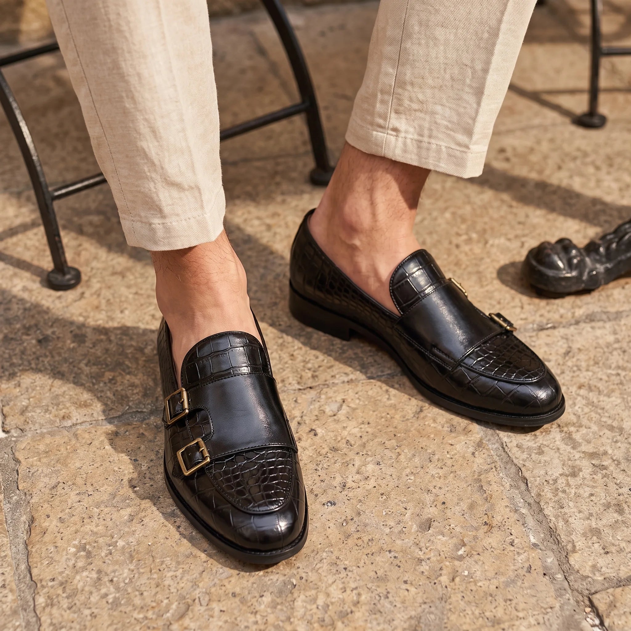 Mocassin En Cuir À Imprimé Crocodile Pour Hommes - On-foot — Top-down Worn View Image