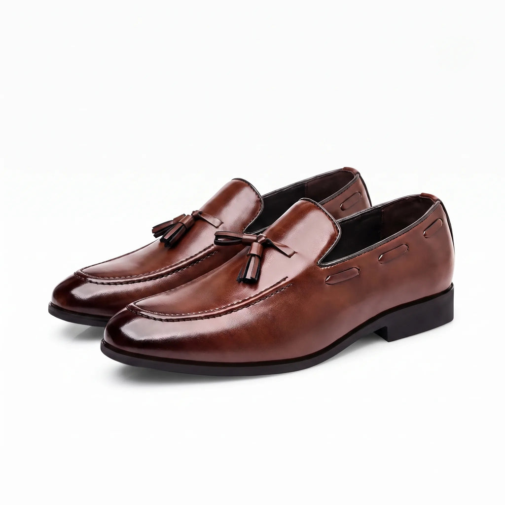 Mocassins À Gland En Cuir Véritable Marron Pour Hommes - Studio — Front 3/4 Pair