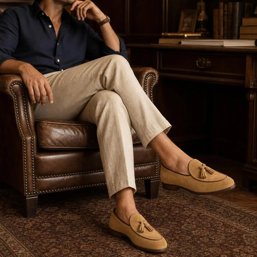 Mocassins à Gland En Daim Beige Pour Homme - Lifestyle — Worn Editorial