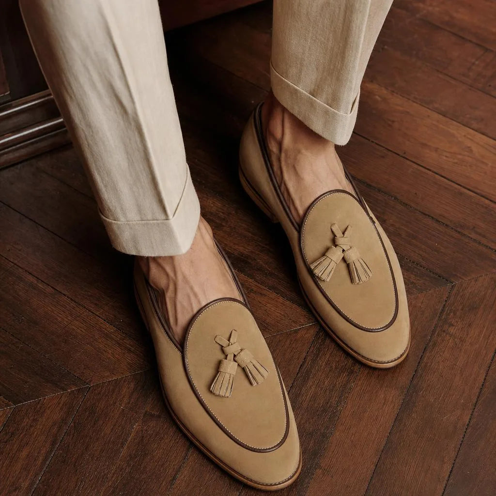 Mocassins à Gland En Daim Beige Pour Homme - On-foot — Top-down Worn View