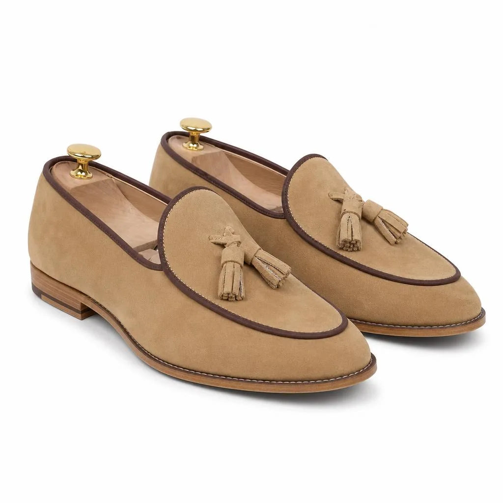 Mocassins à Gland En Daim Beige Pour Homme - Studio — Front 3/4 Pair