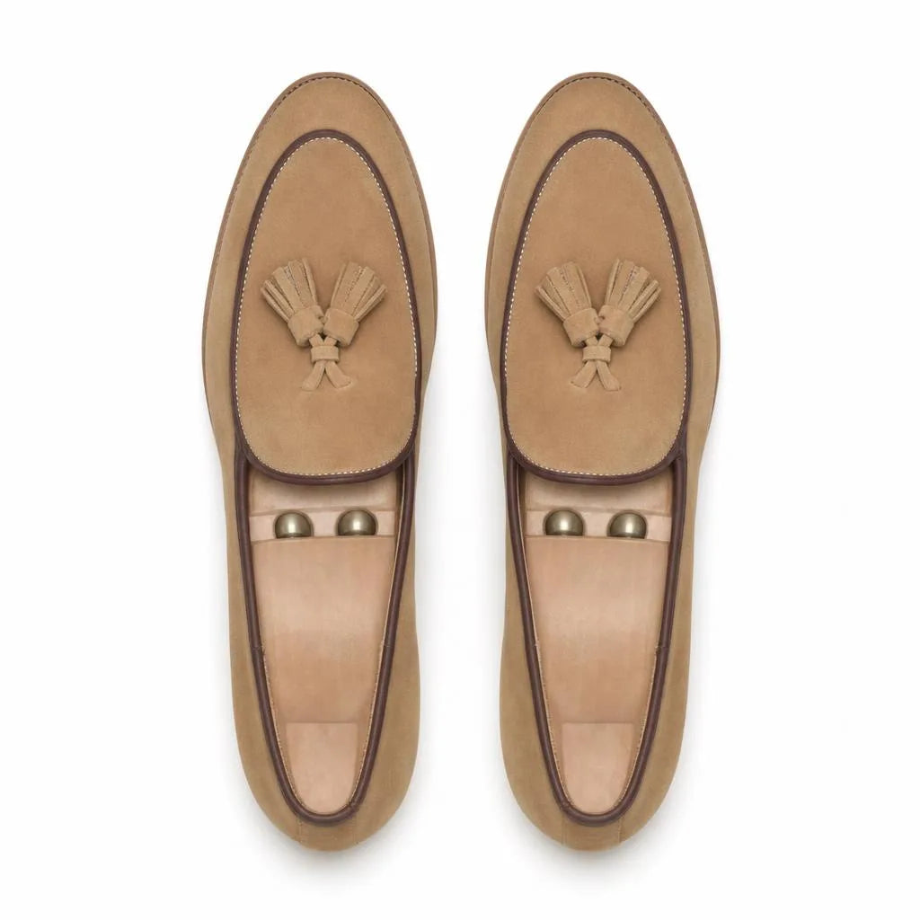 Mocassins à Gland En Daim Beige Pour Homme - Studio - Top view