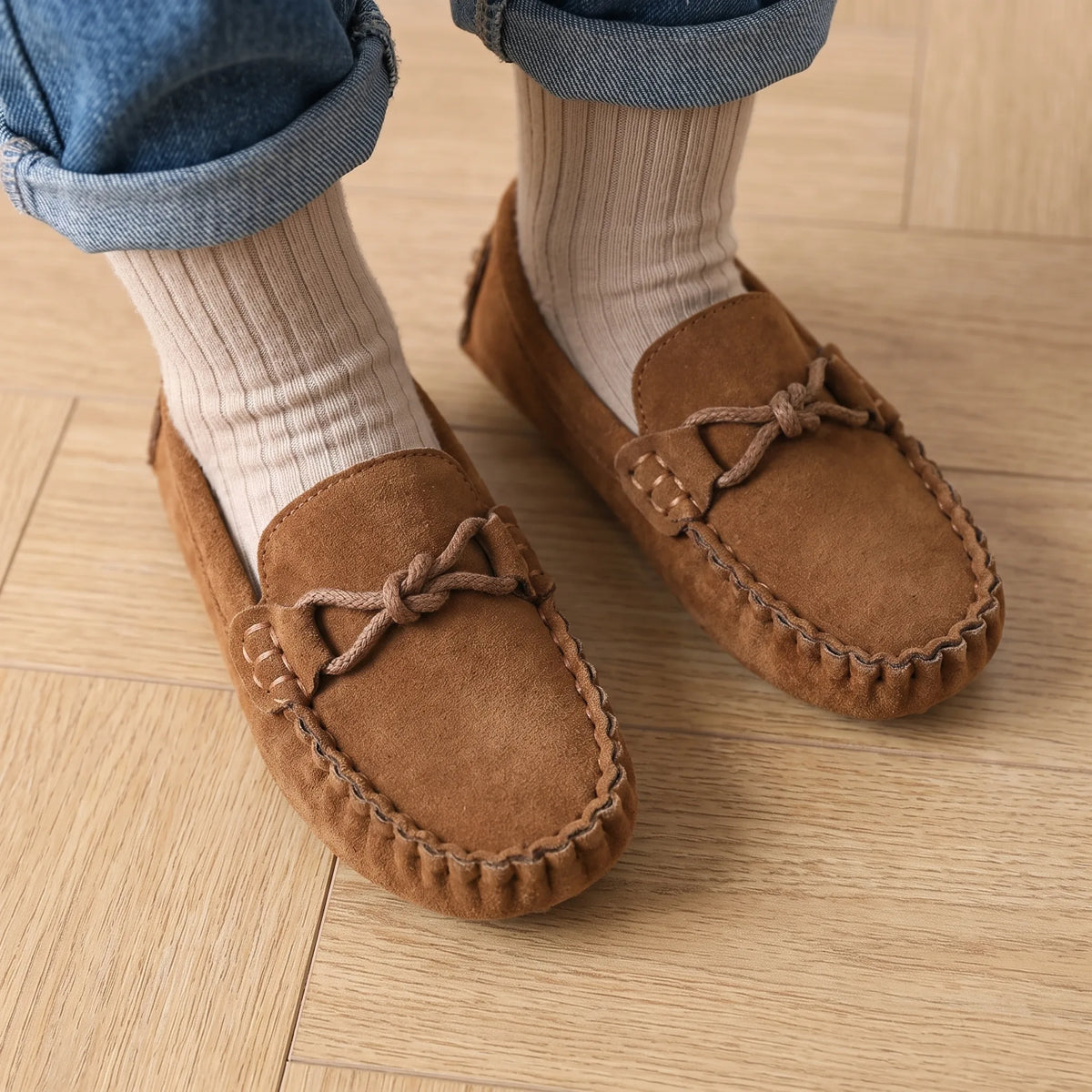 Mocassins À Nœud Papillon Pour Enfants - On-foot — Top-down Worn View
