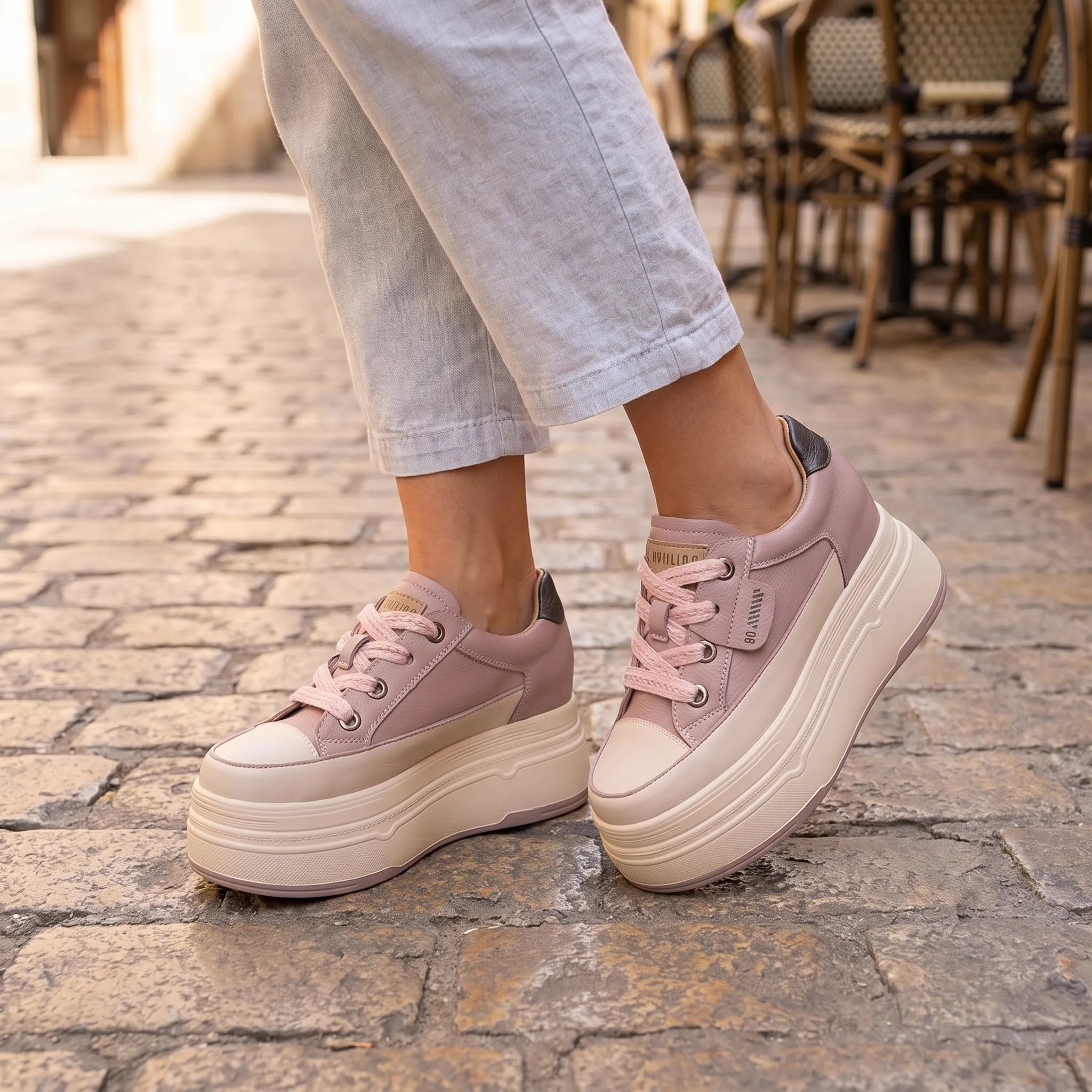 Mocassins À Plateforme À Lacets Pour Femmes - On-foot — Top-down Worn View Image