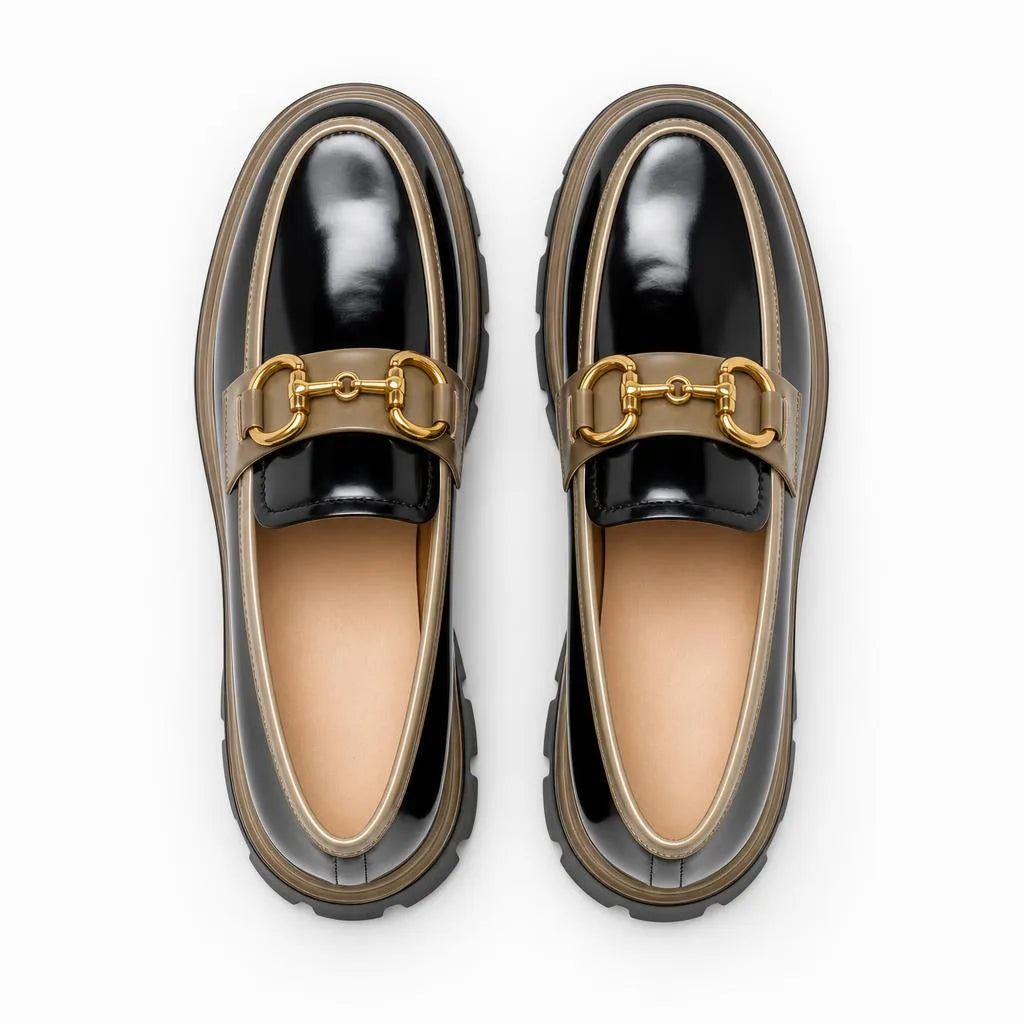 Mocassins À Plateforme Avec Une Chaîne Dorée Étincelante Pour Femmes - Studio - Top view
