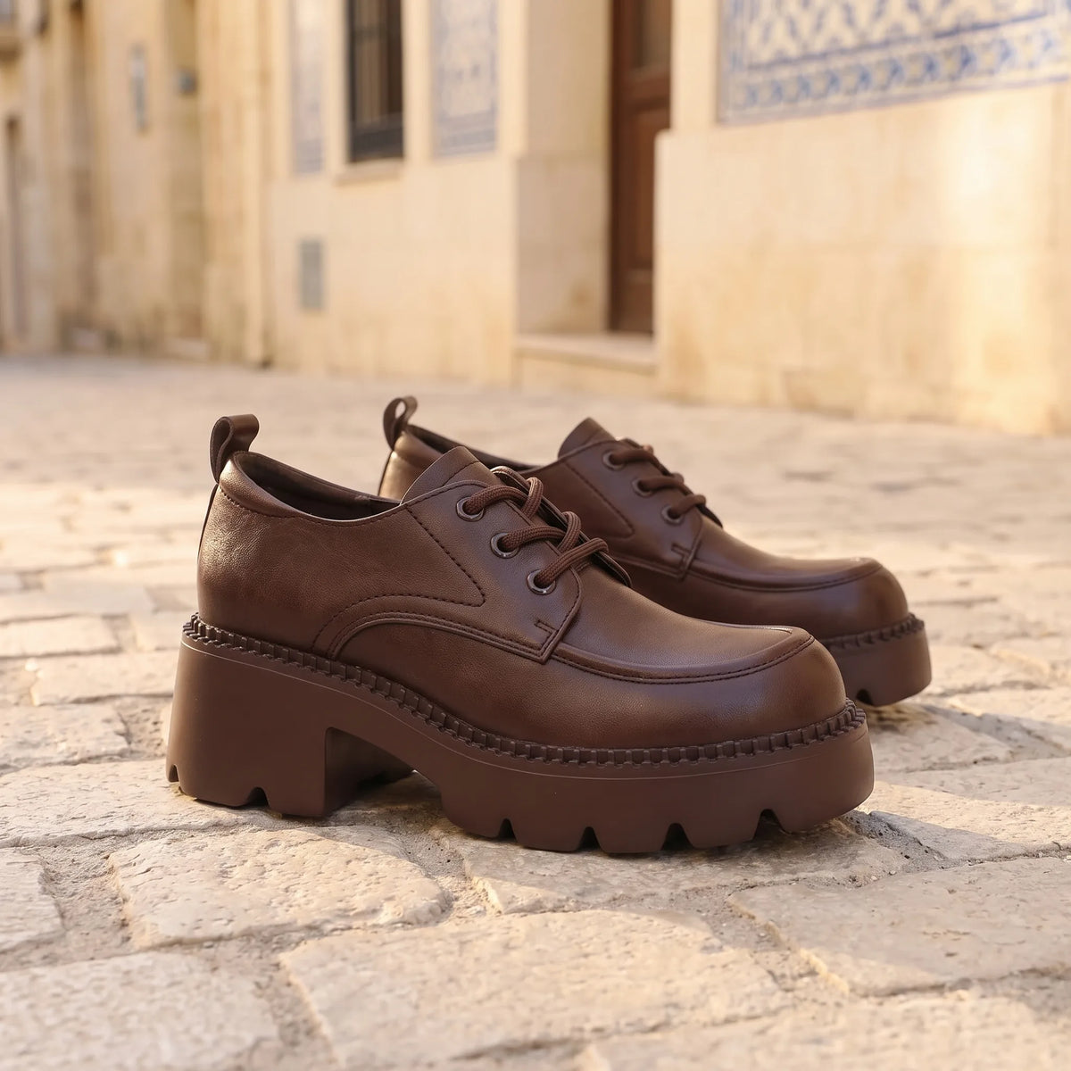 Mocassins À Plateforme En Cuir Marron Pour Femmes - Lifestyle — Mediterranean Editorial