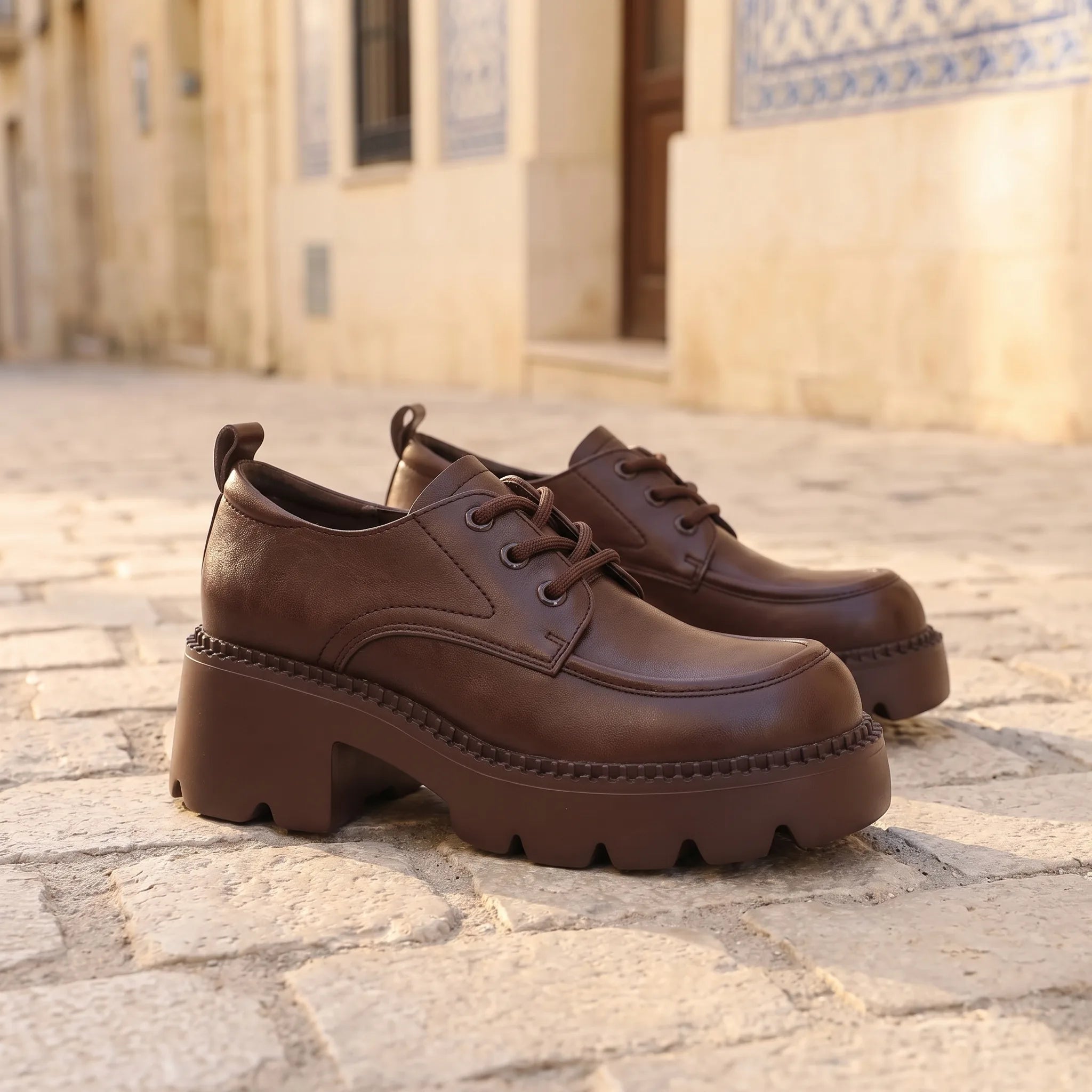 Mocassins À Plateforme En Cuir Marron Pour Femmes - Lifestyle — Mediterranean Editorial