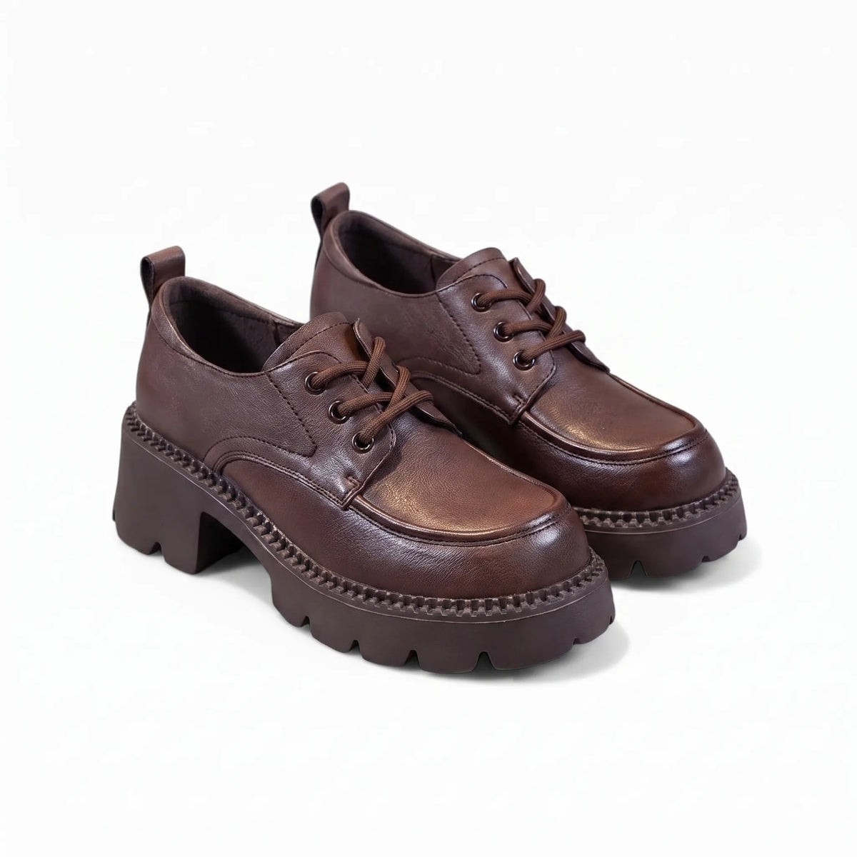 Mocassins À Plateforme En Cuir Marron Pour Femmes - Studio — Front 3/4 Pair