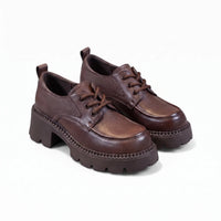 Mocassins À Plateforme En Cuir Marron Pour Femmes - Studio — Front 3/4 Pair