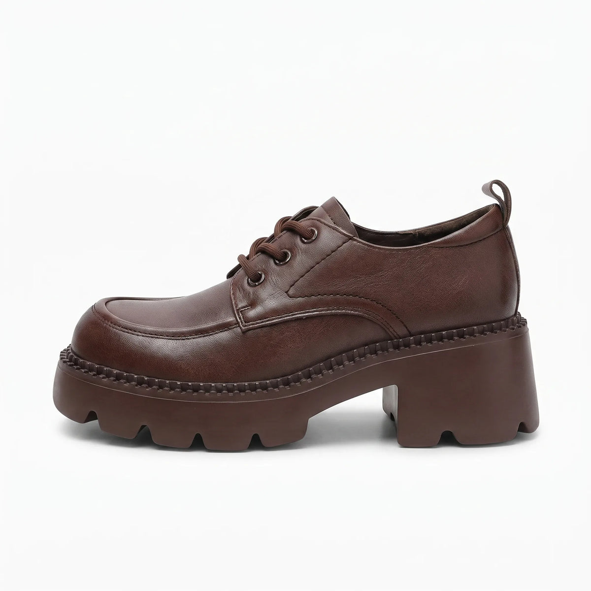 Mocassins À Plateforme En Cuir Marron Pour Femmes - Studio — Side Profile