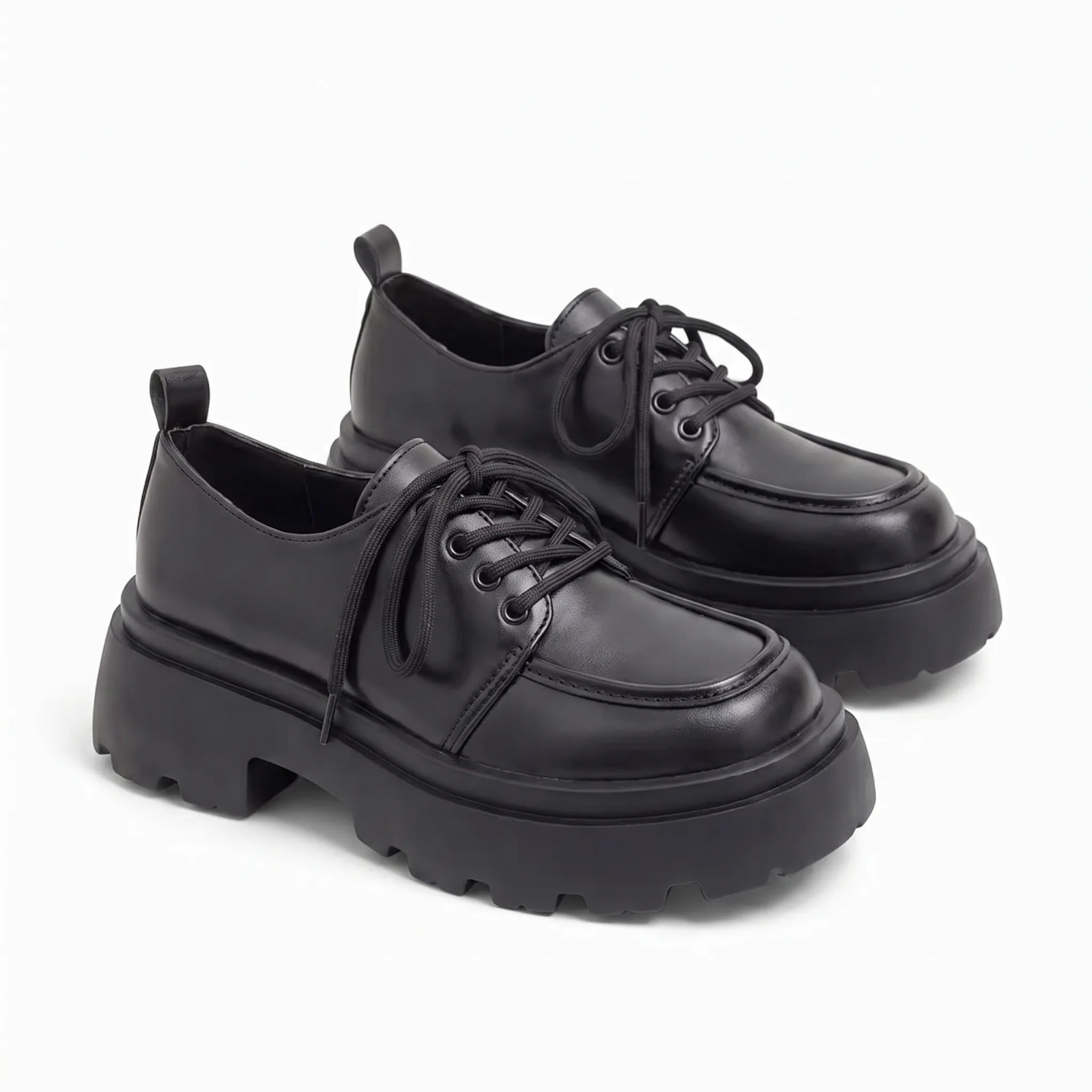 Mocassins À Plateforme En Cuir Synthétique Noir - Studio — Front 3/4 Pair