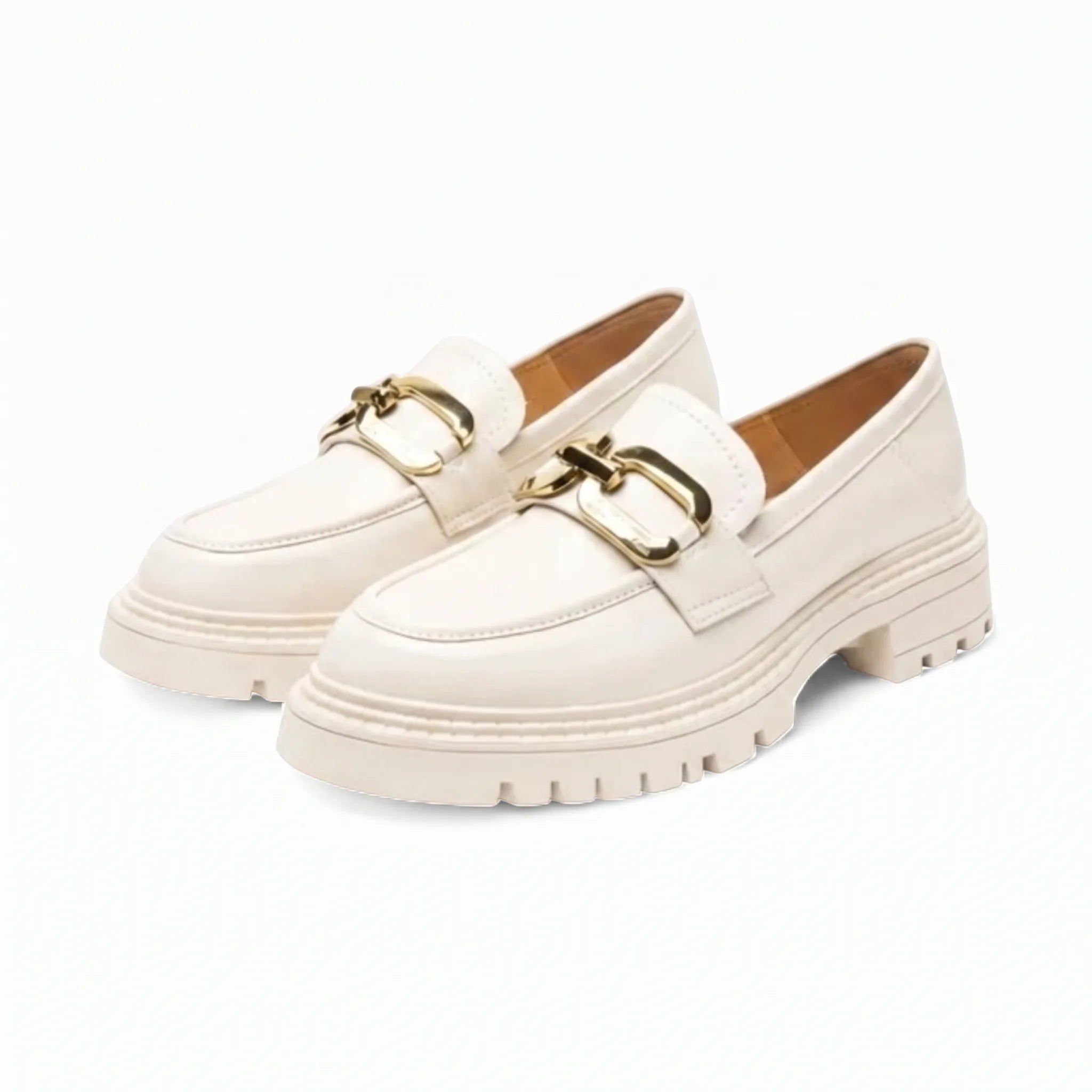 Mocassins À Plateforme En Cuir Verni Avec Chaîne Dorée Pour Femmes - Studio — Front 3/4 Pair