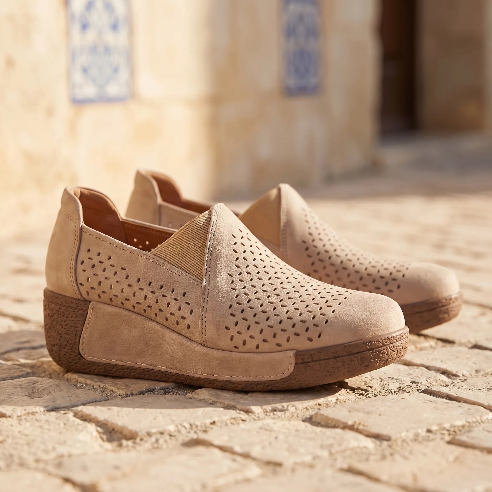 Mocassins Ajourés Confortables À Semelle Compensée Pour Femme - Lifestyle — Mediterranean Editorial