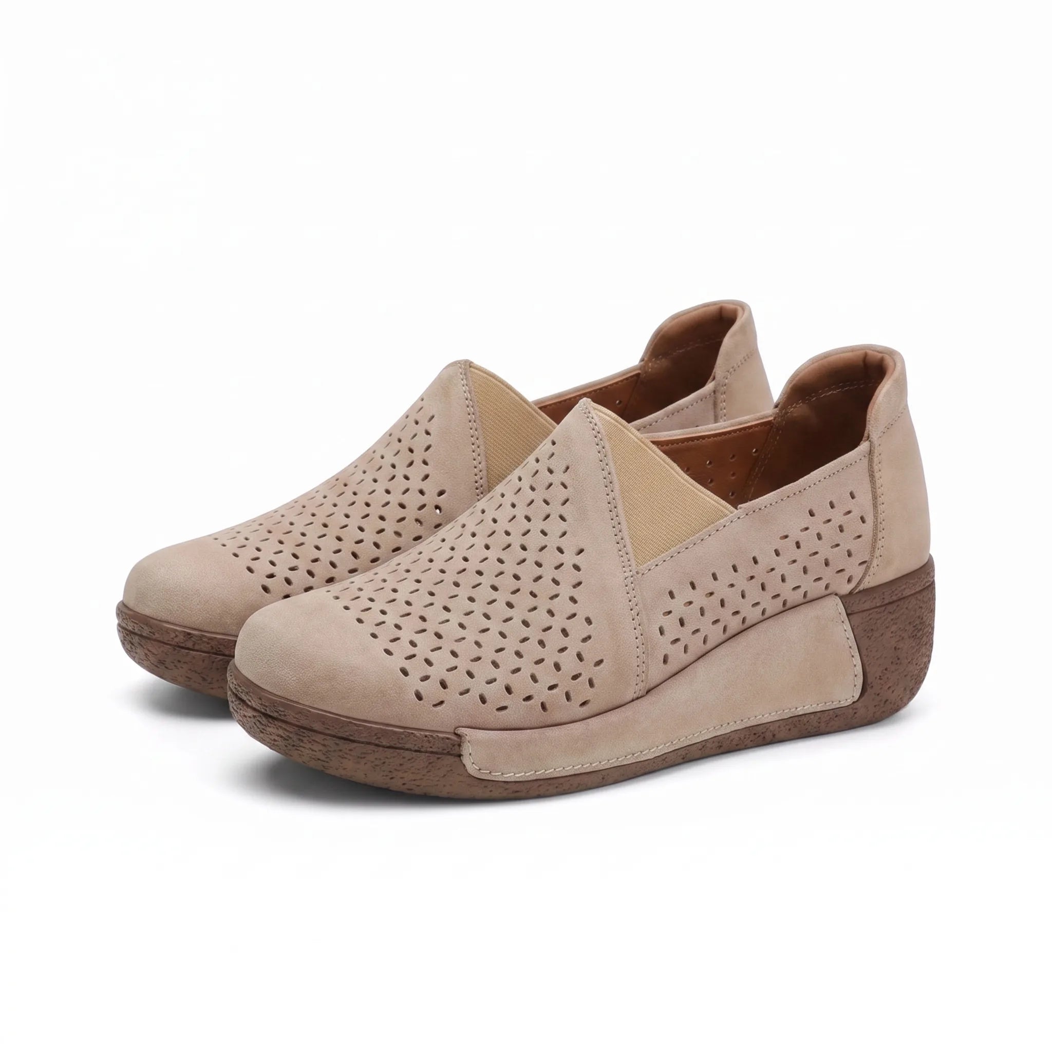 Mocassins Ajourés Confortables À Semelle Compensée Pour Femme - Studio — Front 3/4 Pair