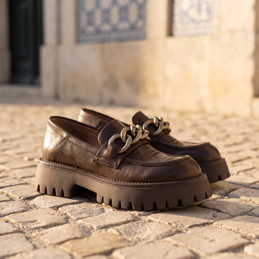 Mocassins Avec Une Chaîne En Métal Doré Pour Femmes - Lifestyle — Mediterranean Editorial