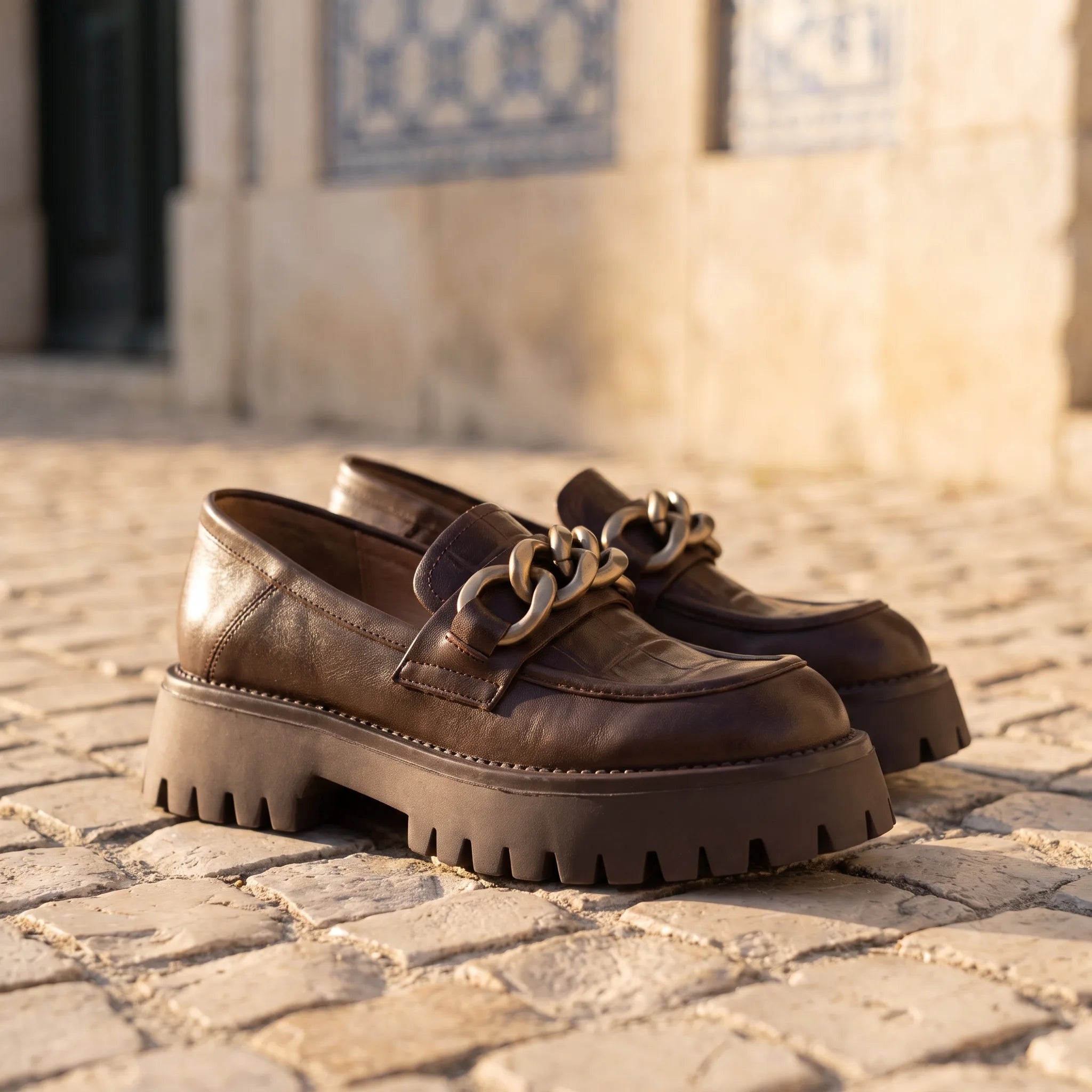 Mocassins Avec Une Chaîne En Métal Doré Pour Femmes - Lifestyle — Mediterranean Editorial