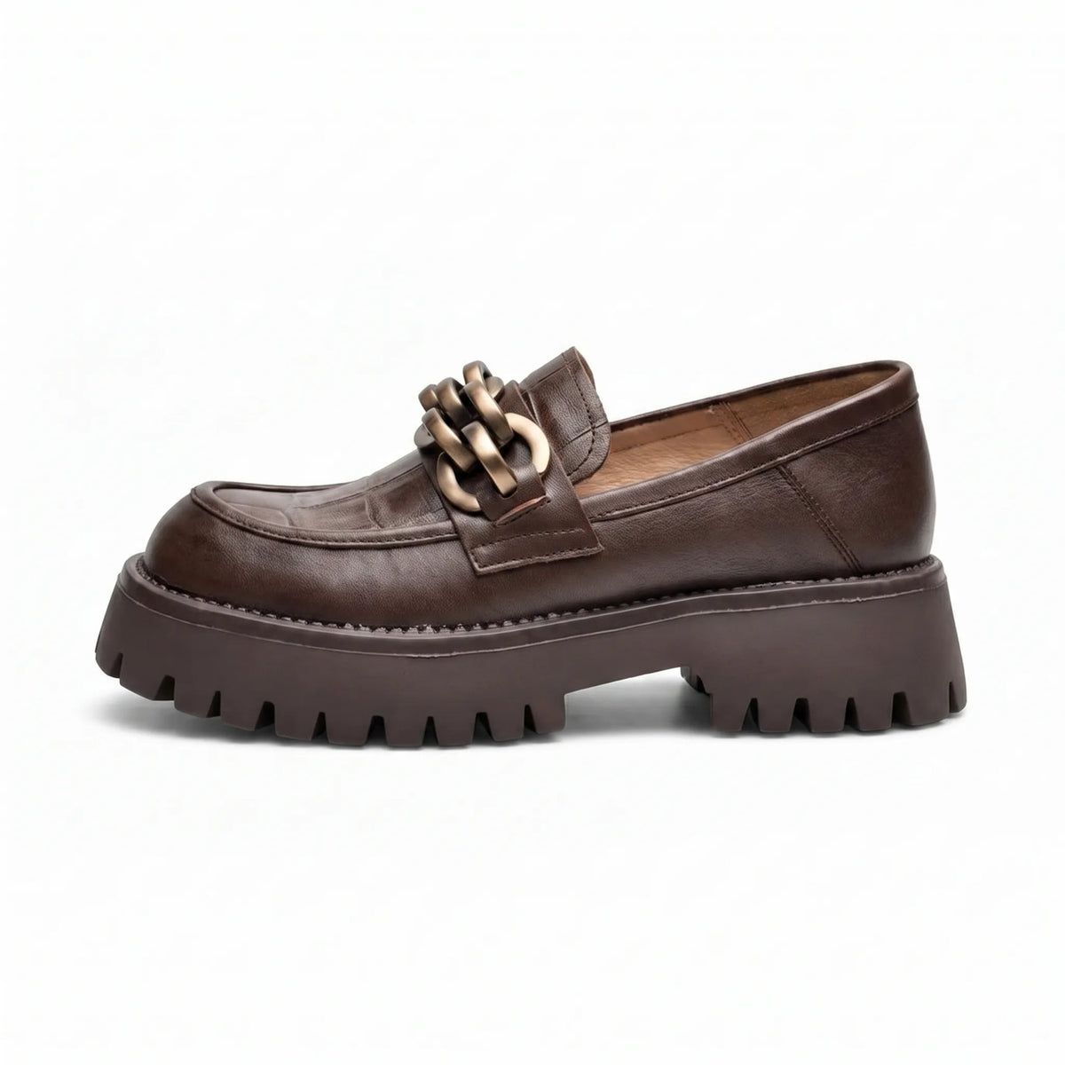 Mocassins Avec Une Chaîne En Métal Doré Pour Femmes - Studio — Side Profile